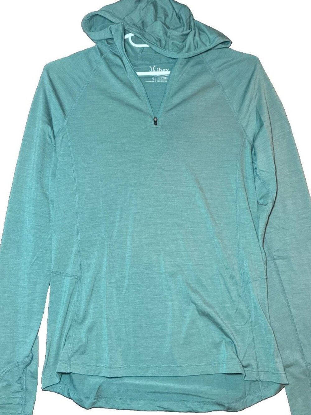 Ibex Indie Merino Sun Hoodie Women Small Teal 100% Merino Wool UPF 50